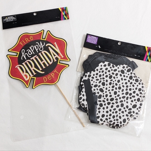 Fire Department Firefighter Birthday Decorations (Cake Topper and Banner), NEW - Picture 2 of 3